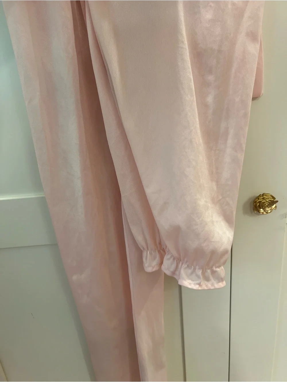 Soft Pink Lace-Trim Satin Ladies Nightwear